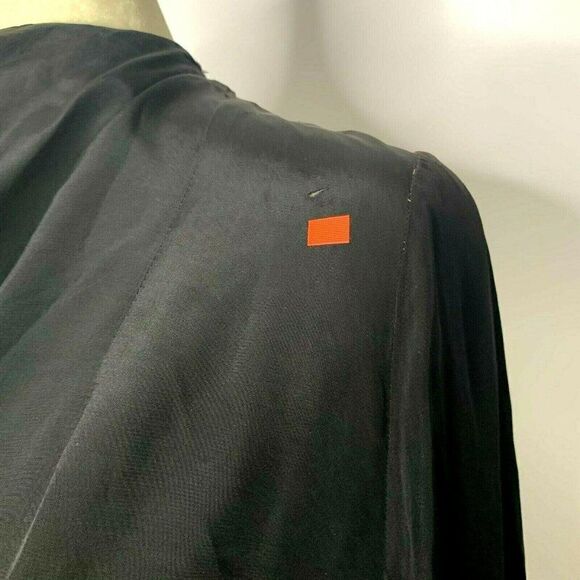 Vintage 40s Large Collar Shirt Dress M Black Buttons Gathered Waist Study Repair - Picture 12 of 12